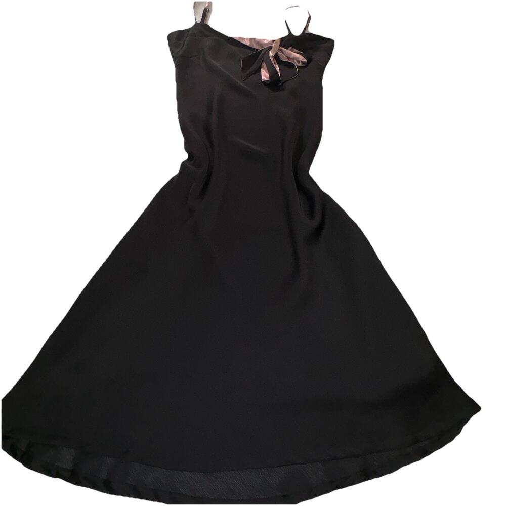 VTG Jessica by Christopher L‎ Black Satin Dress Pink Bow Y2K Coquette 90s S/M